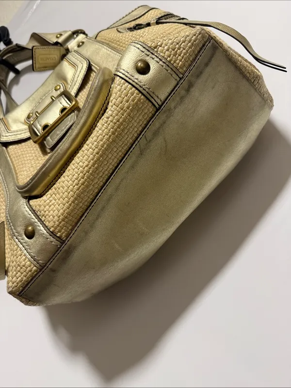 Coach Legacy Vintage Straw Metallic‎ Gold Leather Tote Bag M05K-113 - Image 4