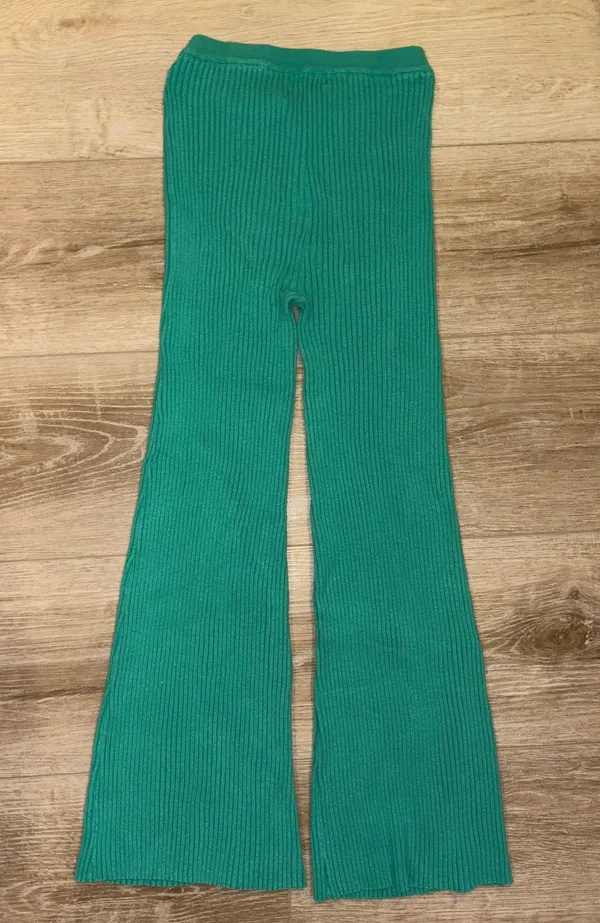 Edikted Pants Green Ribbed Flare - Image 2