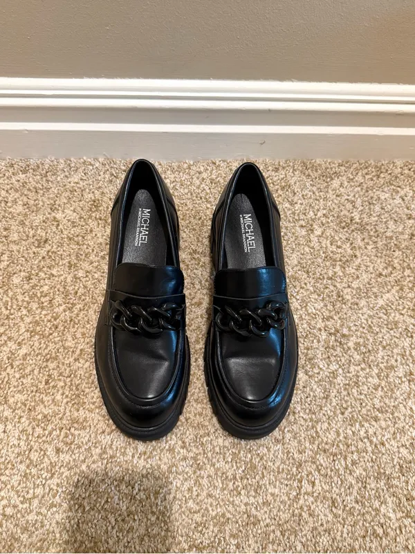 Michael Shannon Black Chunky Emilia Platform Loafers with Chain Detail Size 9 - Image 3