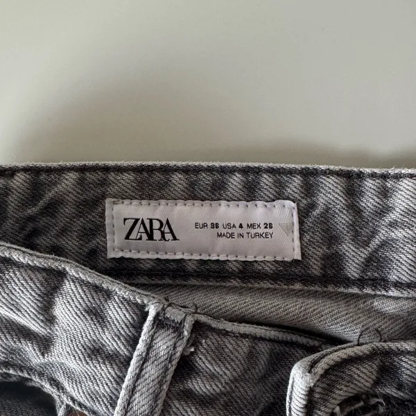 ZARA Gray Straight Leg Raw Hem Jeans - Image 4