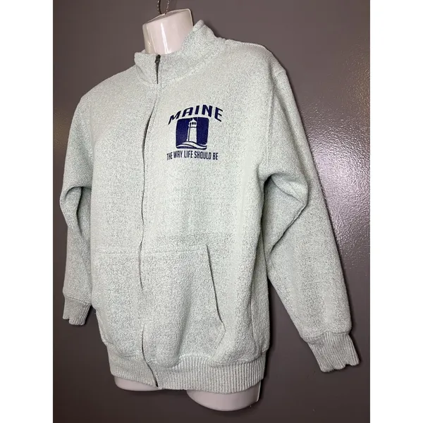 Maine Sweatshirt Womens Small Green Full Zip Jake Austin Lighthouse Graphic - Image 4