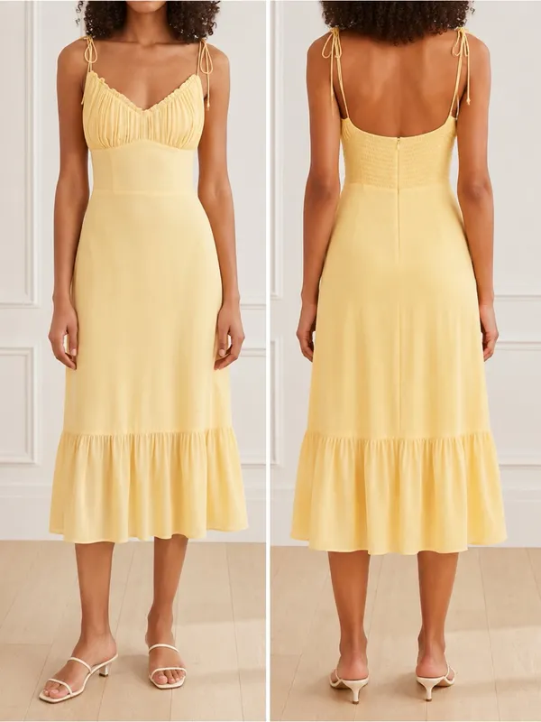 Reformation Embry Midi Dress Size 0 Sunshine Yellow Tie Strap Ruffle Hem - Image 11