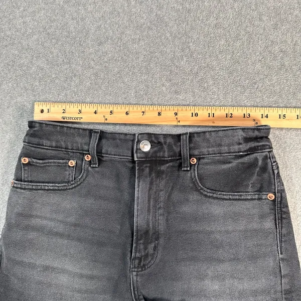 American Eagle Highest Rise 90's Boyfriend Jean Shorts Size 6 Black Denim Stretc - Image 5