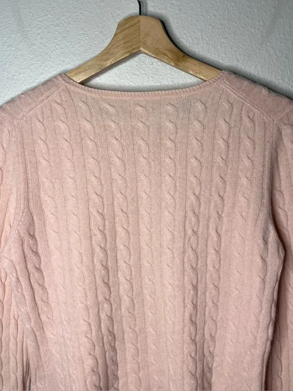 Colour Works Petal Pink Crewneck Cable Knit Cashmere Sweater Quiet Luxury - Image 4