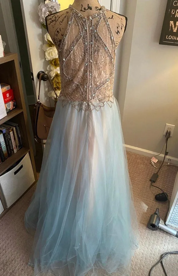 David’s Bridal Blue Beaded Gown - Image 3