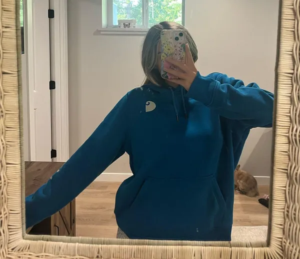 Blue Carhartt Hoodie Women’s Relaxed Fit Full-Zip Workwear Logo M - Image 2