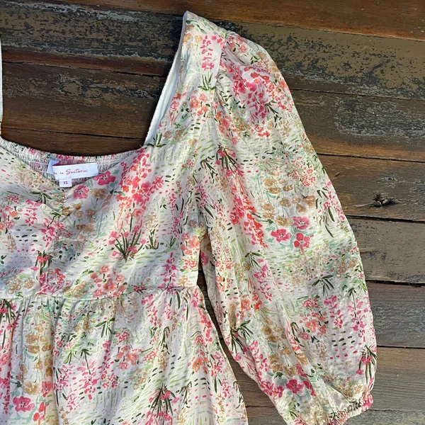Meet Me In Santorini Floral Puff Sleeve Babydoll Cottagecore Mini Dress - XS 💚🎀 - Image 12