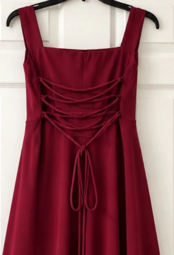 OYS~Sleeveless Burgundy Midi Dress with Pockets. L - Image 4