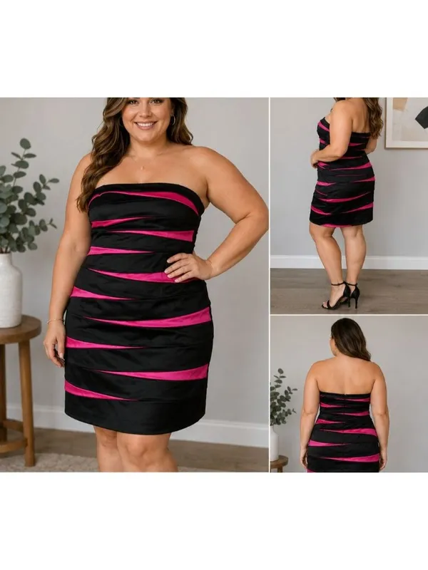 Betsy & Adam Size 14 Strapless Cocktail Dress Black Pink Y2K Prom Made USA - Image 2