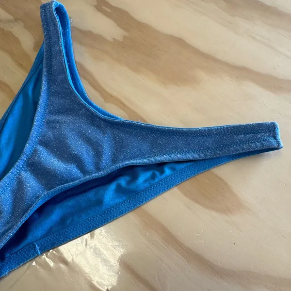 Triangl Blue Sparkly Metallic High Cut V Front Bikini Bottom Small Beach - Image 3