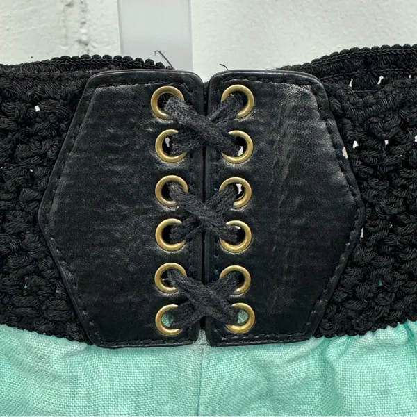 Y2K Bebe Low Rise Mint‎ Green Shorts wth Corset Lace-Up Waist Linen Medium - Image 7