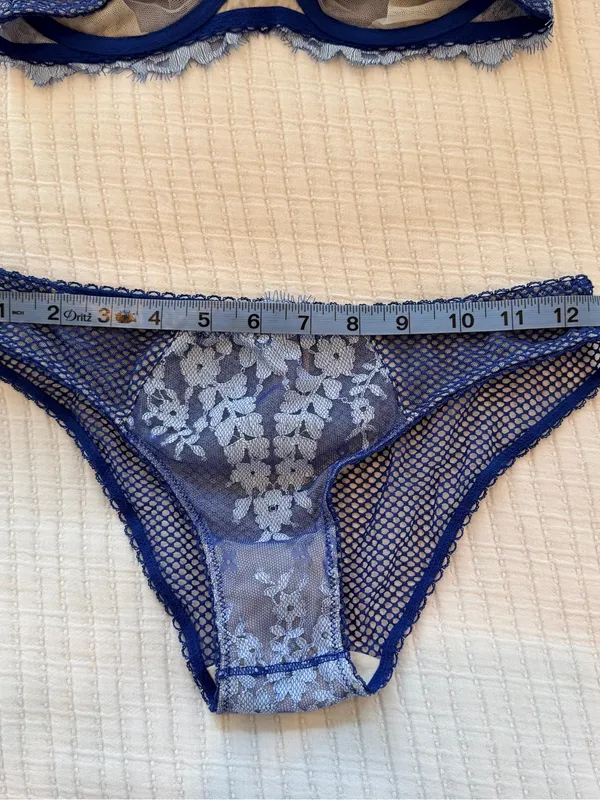 Victoria's Secret Blue Floral Lace Underwire Bra & Panty Set NWOT 32DDD - Image 7