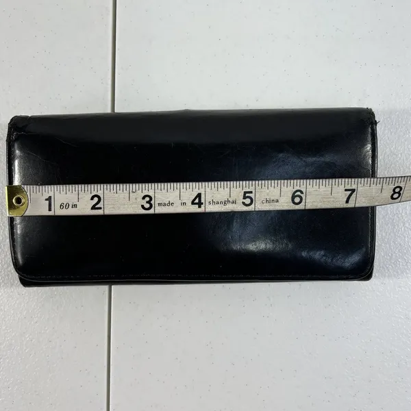 Patent Leather Black Wallet Clutch Credit Card Bi Fold Kiss Lock‎ Beautiful - Image 9