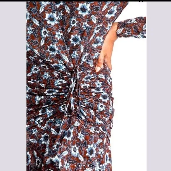 Veronica Beard Silk Floral Ruched Mini Dress Rust Blue‎ Size 0 - Image 11