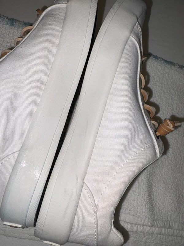 Sperry White Canvas Boat Shoe w/Tan Leather Accents Bermuda Beach style Size 6.5 - Image 4