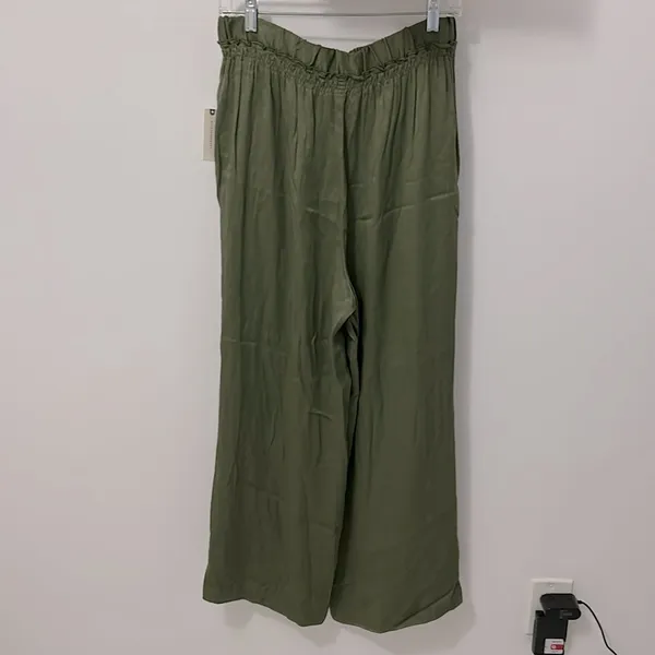 Anthropologie Saturday Sunday Olive Satin Wide Leg Pull On Pants - Image 5