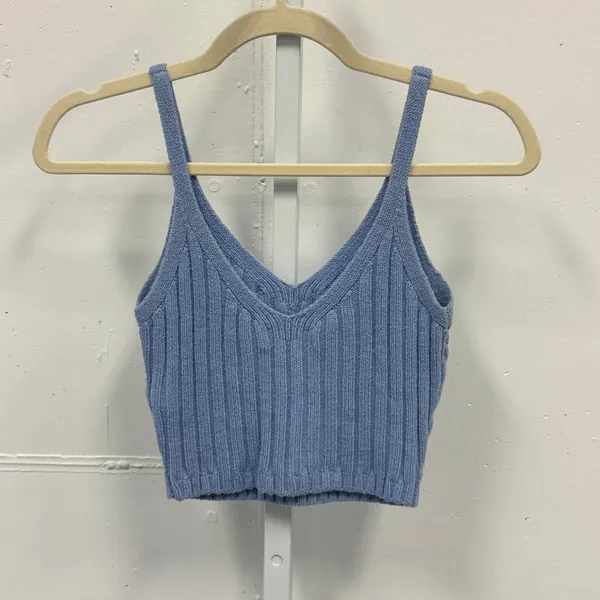Hollister Cable Knit Sweater Tank Top Blue V-Neck Cropped Camisole XS Pastel - Image 2