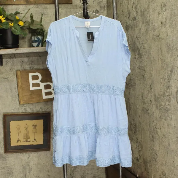 NWT Gl By Gibson Look Split Neck Tiered Easy Fitting Dress 14194 XL Light Blue - Image 2