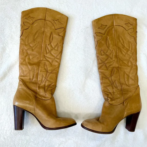 Retro Y2K Vintage Dani Tan Leather Boots size 7 - Image 2