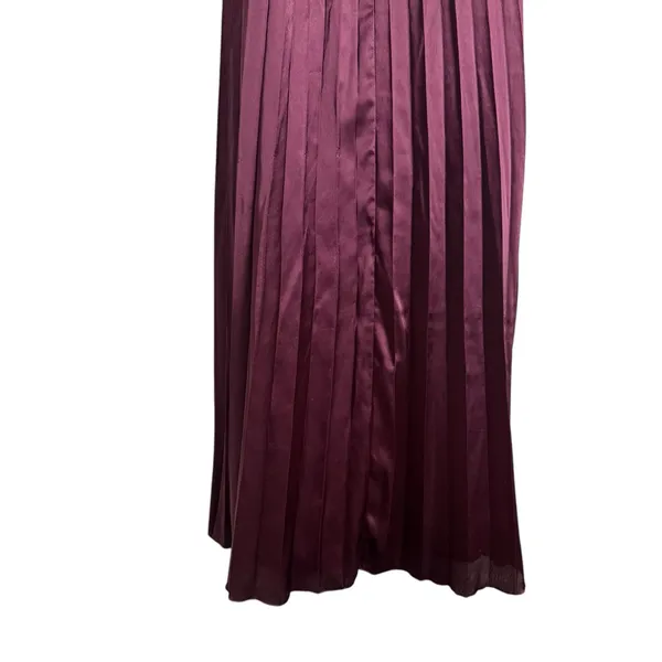 ASOS Plum Burgundy Satin Lace Trim Pleated Cold Shoulder Maxi Dress Size 4 - Image 7