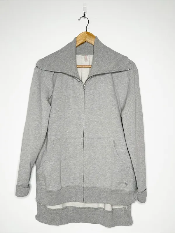 Free People Movement Baseline Gray Full Zip Sweatshirt High Low Large FP - Image 2