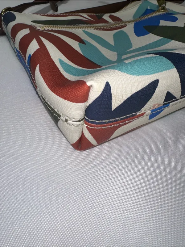 Fossil Fiona Crossbody Bag Abstract Leaf Floral Print Coated Canvas Purse - Image 16