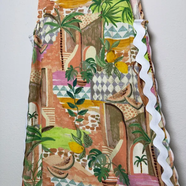 Oddi Women Linen‎ Resort Midi Dress Medium Multicolor Tropical Fruit Novelty - Image 7