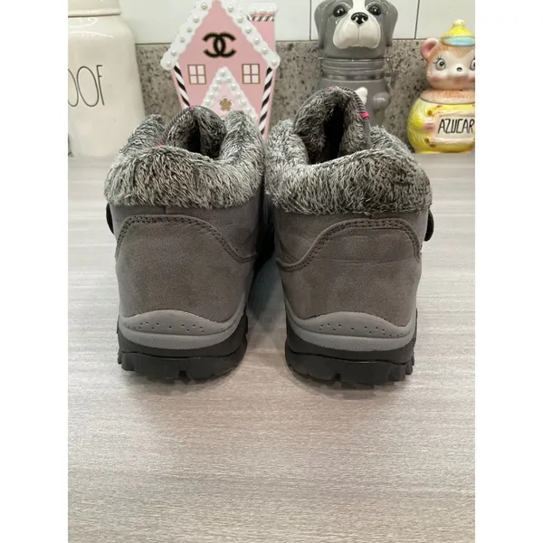 Thermal Fashion Fur Winter Hiking‎ Boots Woman Gray And Pink - Image 8