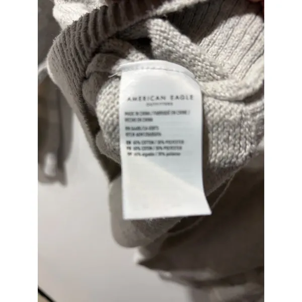 American‎ Eagle Knit Hooded Pullover Sweater Light Gray Button Neck Size L - Image 7