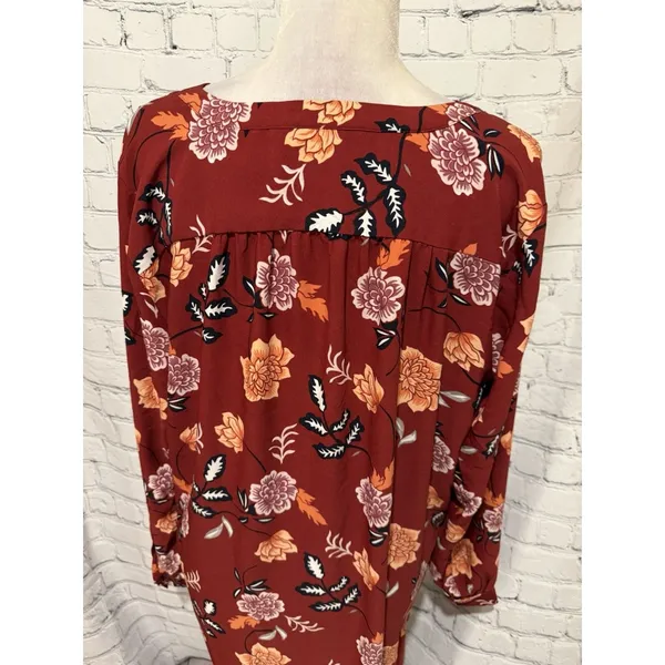 Ann Taylor LOFT Floral Long Sleeve Red Dress Size Large - Image 6