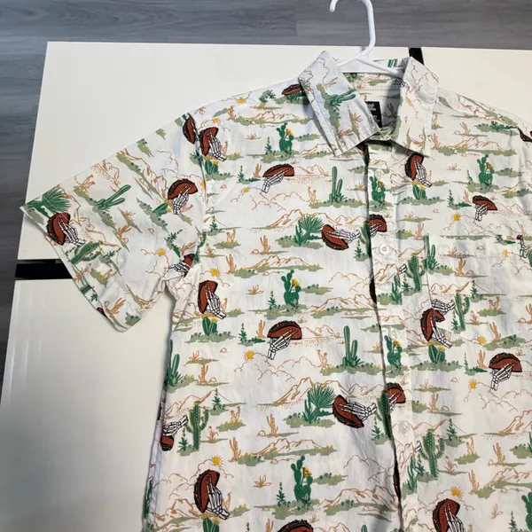 Fresh Vibes S Cotton Spooky Summer Desert Taco Skeleton Button Up Shirt 🌮💀 - Image 7