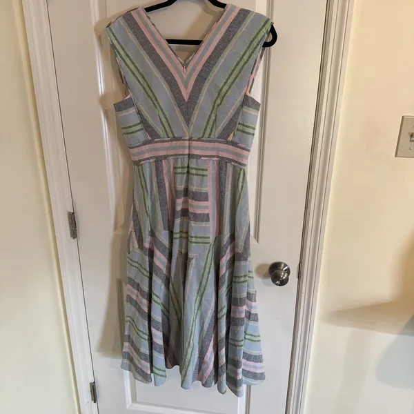 Hunter Bell Jordan Midi Dress Pastel Stripe Linen Cotton Size 6 - Image 3