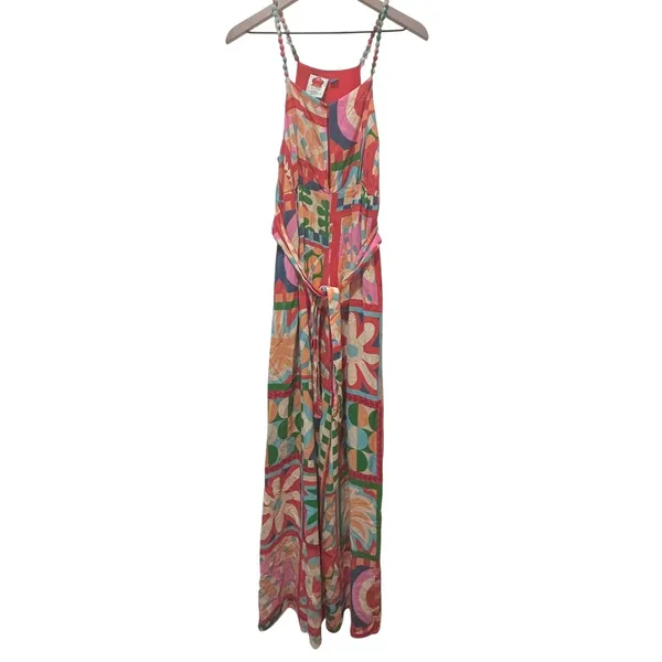 Farm Rio Anthropologie Cutout Halter Jumpsuit Med Brazilian Tropical Bold Print - Image 5