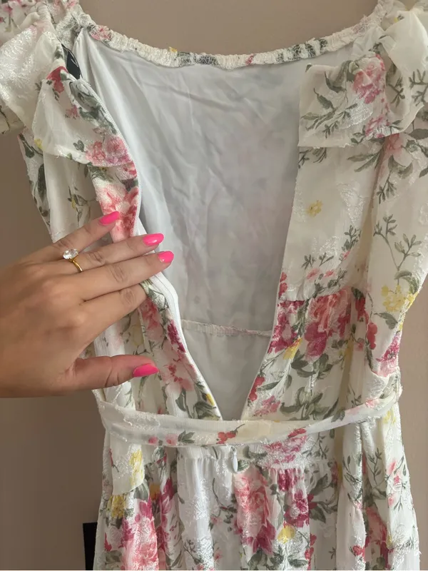 Lulus Shela Ivory Floral Jacquard Tiered Midi Dress Size Small Sleeveless Flirty - Image 9