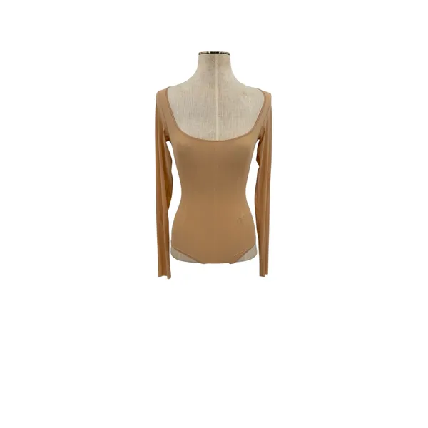 Skims‎ Jelly Sheer Long Sleeve Scoop Neck Thong Bodysuit Clay Nude XS NWT - Image 3