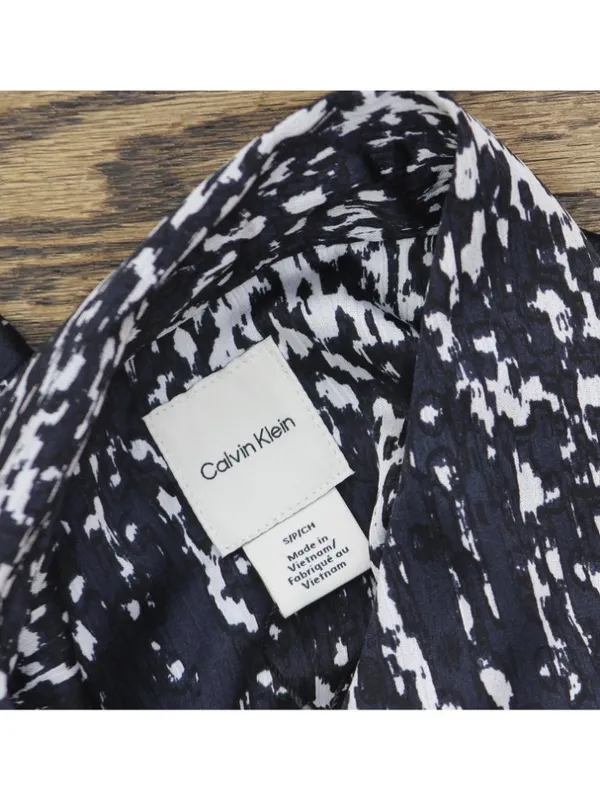 NWT Calvin Klein Midi Belted Dress Button Up Shirtdress Abstract Inkwell Blue S - Image 3