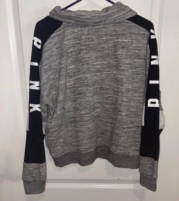 Victoria's Secret PINK gray, black, and white colorblock cowl neck pullover sweatshirt - Medium - Image 3