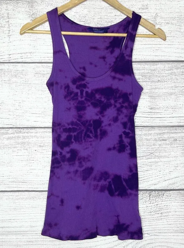 Miley Cyrus & Max Azria Long Purple Tie-Dye Tank Top Size Large - Image 6