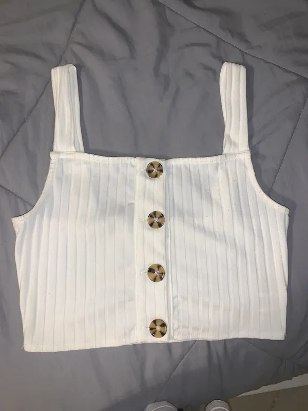 Honey Belle White Crop Tank Top - Image 2