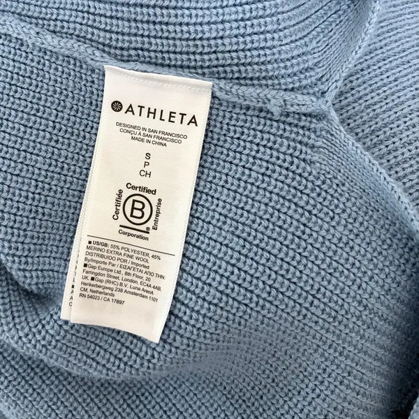 ATHLETA Hanover Refined Merino Wool V-Neck Sweater Solid Heron Blue Knit Small - Image 10