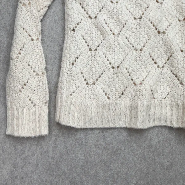 Pointelle Sweater Womens XS Cream Boho Cottagecore Grandma Coquette Crochet - Image 6