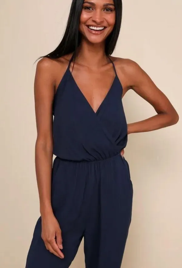 Lulus Learning to Fly Navy Blue Halter Jumpsuit size medium NWT - Image 13