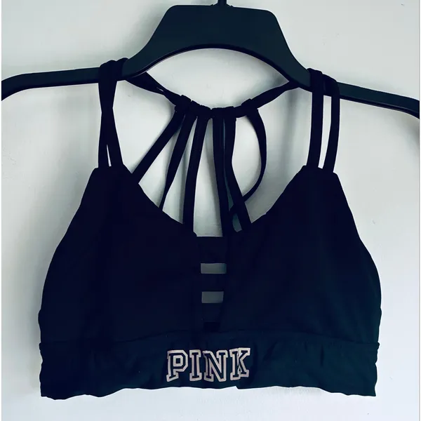 PINK Victoria's Secret Ultimate Sports Bra Bralette Black Strappy XS - Image 8