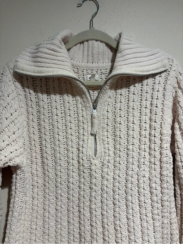 Aerie Cable Car Chenille 1/4 Quarter Zip Sweater Oversized Cream Size Small - Image 5