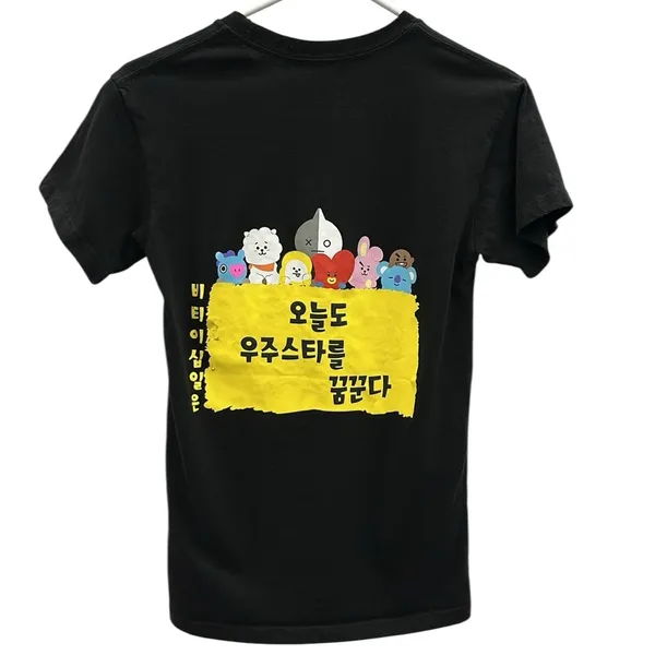 BT21 Line Friends Graphic Tee K Pop Cotton Black Short Sleeve Crew Neck Unisex S - Image 2