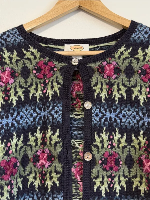 Talbots Vintage Floral Embroidered Cardigan Sweater Size Large Women’s - Image 5