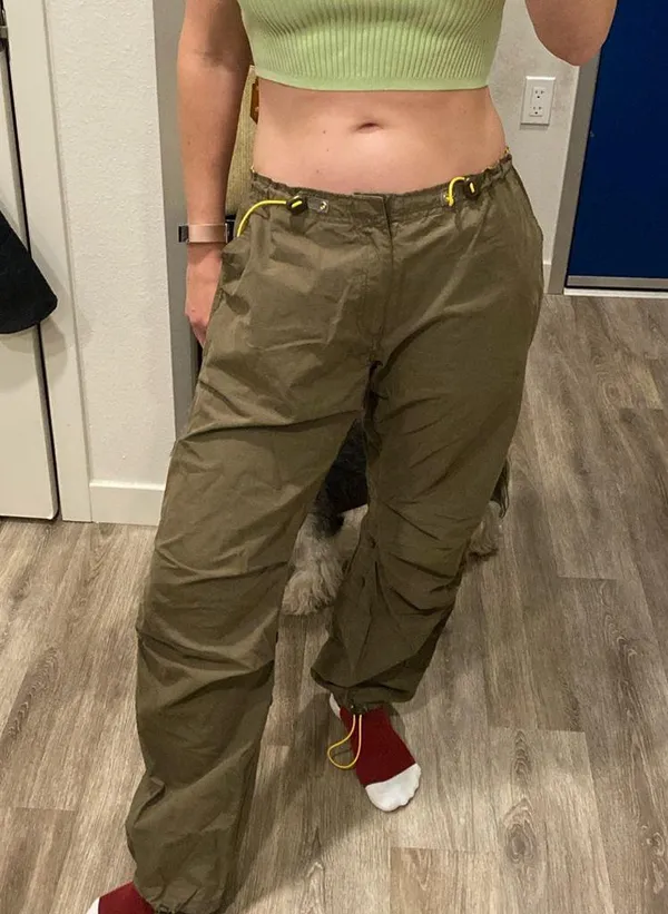 Y2k vintage L.E.I low rise baggy utility cargo pants olive green medium - Image 2