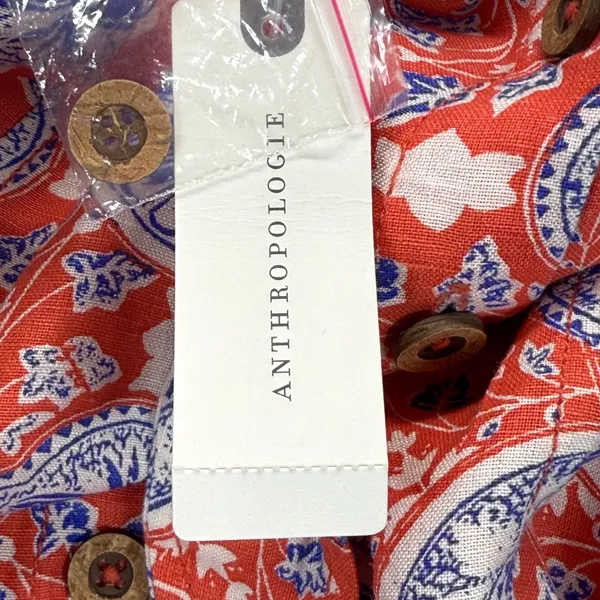 Maeve Anthropologie Halter Dress Button Front Linen‎ Blend Red Blue Large - Image 9