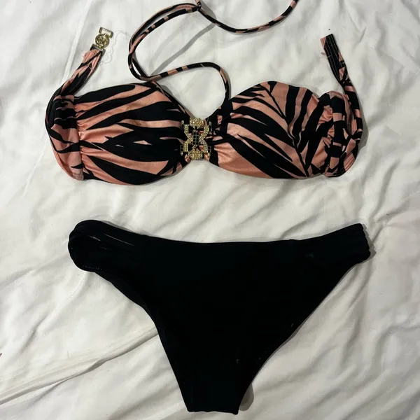 Victoria's Secret Pink and Black Bikini Set - Image 2