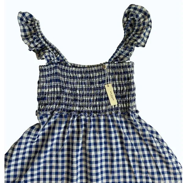 Max Studio London Blue Gingham‎ Smocked Cottagecore Midi Dress NWT M - Image 4